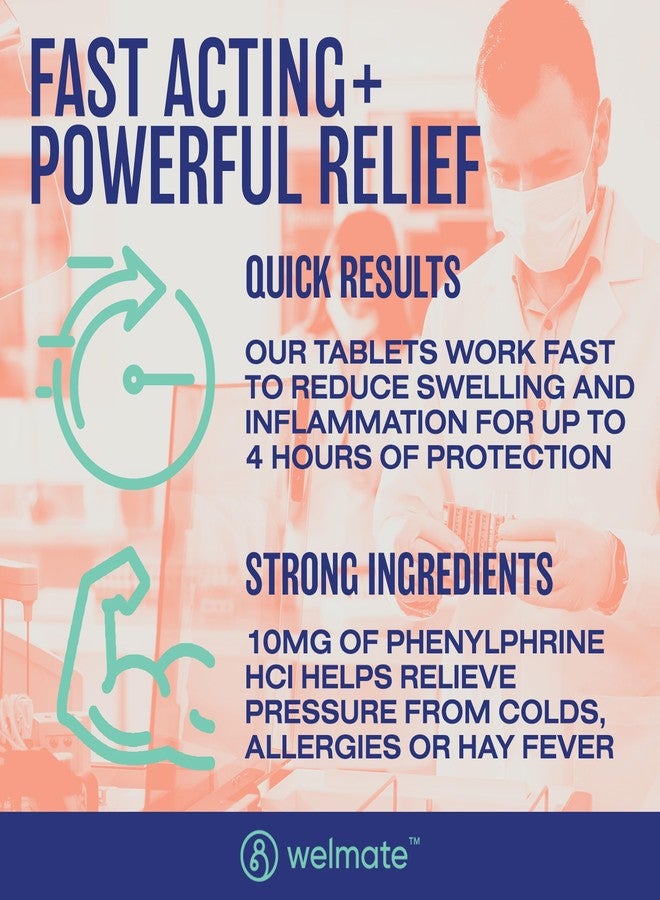 WELMATE Nasal Decongestant Phenylephrine HCl 10 mg, Maximum Strength (200 Count) Non-Drowsy Sinus Congestion & Pressure Relief, Stuffy Nose Decongestant Tablets for Cold & Allergies, Adults - Image 4