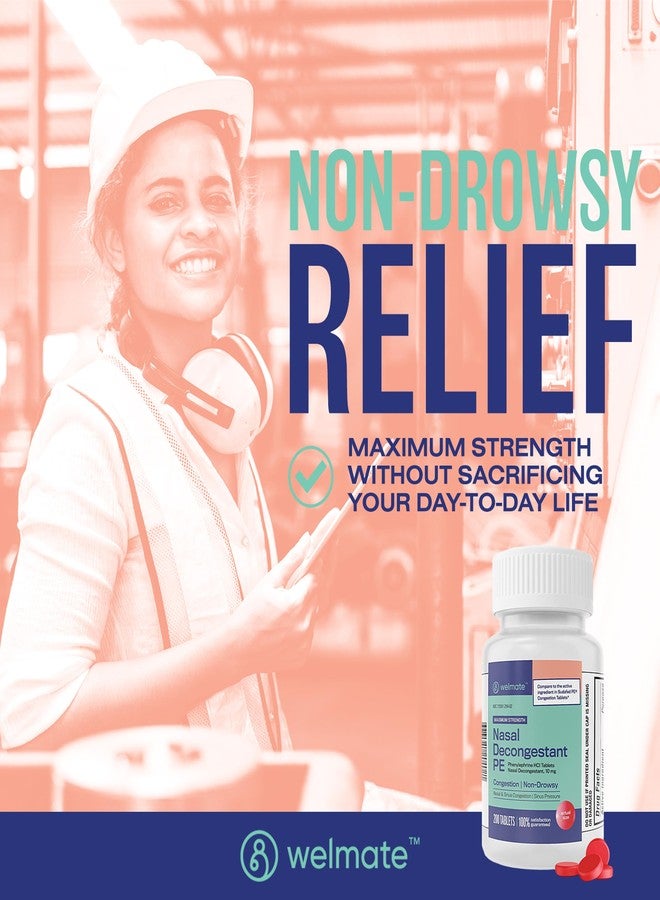 WELMATE Nasal Decongestant Phenylephrine HCl 10 mg, Maximum Strength (200 Count) Non-Drowsy Sinus Congestion & Pressure Relief, Stuffy Nose Decongestant Tablets for Cold & Allergies, Adults - Image 3