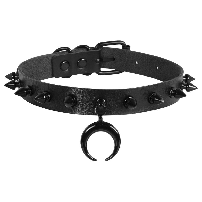 MILAKOO Moon Choker Punk Gothic Style Sun Charms Leather Studded Spikes Womens Necklace Emo Fashion - Image 1