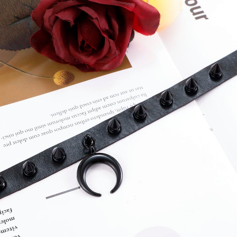 MILAKOO Moon Choker Punk Gothic Style Sun Charms Leather Studded Spikes Womens Necklace Emo Fashion - Image 3