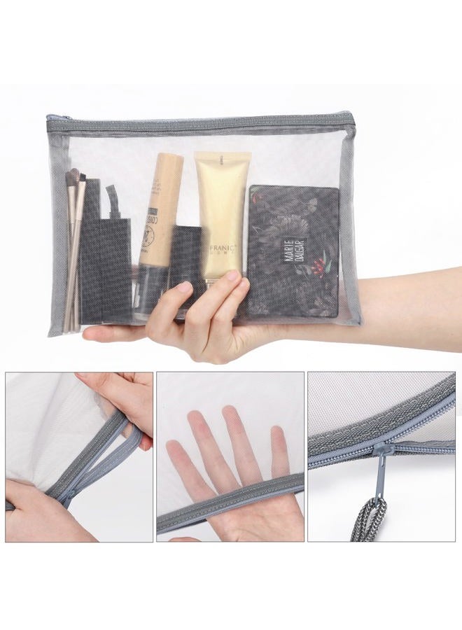 Sinzip 12 Pieces Zipper Nylon Mesh Pouch, Mesh Cosmetic Bags Makeup Bags Pencil Case, Multipurpose Travel Bags for Cosmetic School Office Supplies and Travel Accessories (Black, A5) - Image 3