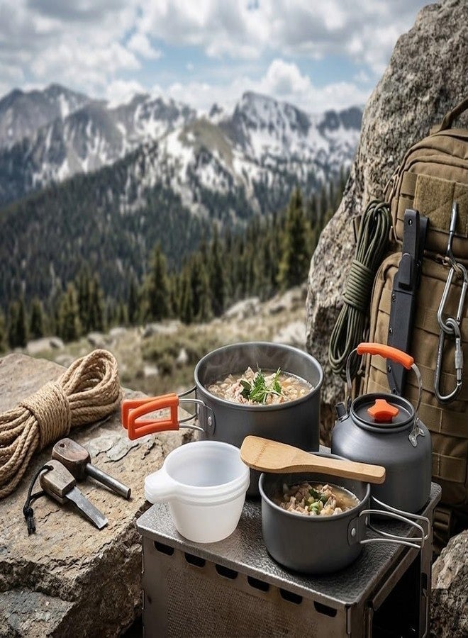 Sakar 9 Pcs Camping Cookware Set, Alloy Steel Portable Outdoor Cooking Kit, Lightweight Mess Kit for Picnic, Travel, Road Trips, Hiking, Survival, Backpacking - Image 5