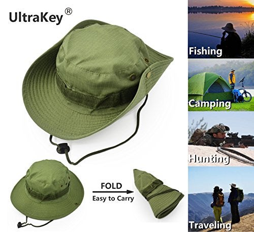 UltraKey Outdoor Wide Brim Sun Protect Hat Classic US Combat Army Style Bush Jungle Sun Cap for Fishing Hunting Camping Light Army Green 7 - Image 3