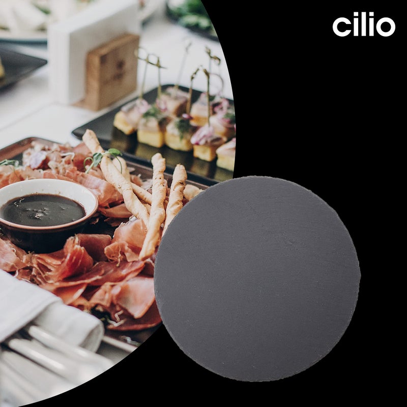 Cilio Slate Round Cheese Board  Natural Stone Tray for Serving Cheese  Charcuterie  Sushi  Appetizers  and More  Black  11"" diameter - Image 4