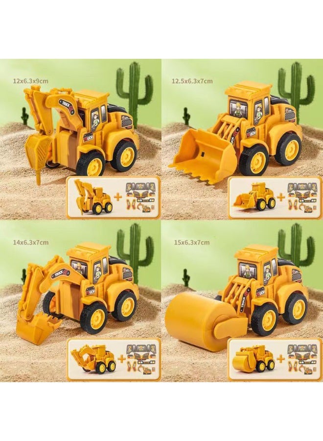 هالامودو 4PCS الصحافة والذهاب البناء المركبات لعبة مجموعة ، أطفال دفع والشرائح الهندسة السيارات مع حفارة الأسطوانة الجرافة الحفر المشترك ، حركة القصور الاحتكاك الطاقة مقاومة الانخفاض ، ألعاب تعليمية الأولاد البنات هدية - Image 2