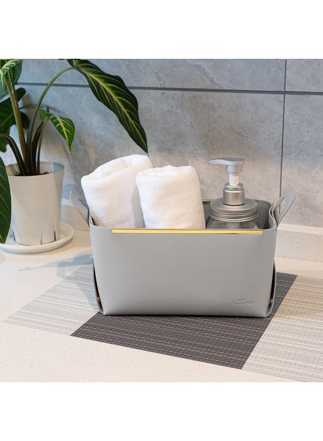 MIXEN Box Trash Box Box Manicure Tools Desktop Leather Case Suitcase Laundry Basket Leather Case Storage Box Container Make Up Tray Leather Storage Basket Tool Holder Toy (Grey) - Image 2