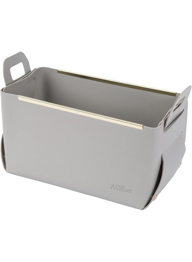 MIXEN Box Trash Box Box Manicure Tools Desktop Leather Case Suitcase Laundry Basket Leather Case Storage Box Container Make Up Tray Leather Storage Basket Tool Holder Toy (Grey) - Image 1