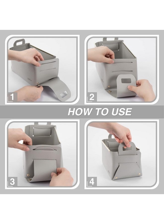 MIXEN Box Trash Box Box Manicure Tools Desktop Leather Case Suitcase Laundry Basket Leather Case Storage Box Container Make Up Tray Leather Storage Basket Tool Holder Toy (Grey) - Image 4