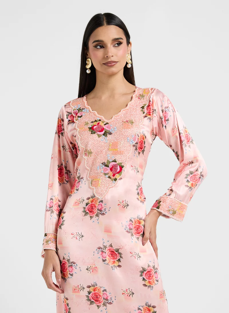 ARABIAN CLOSET Embellished Belted Jalabiya
