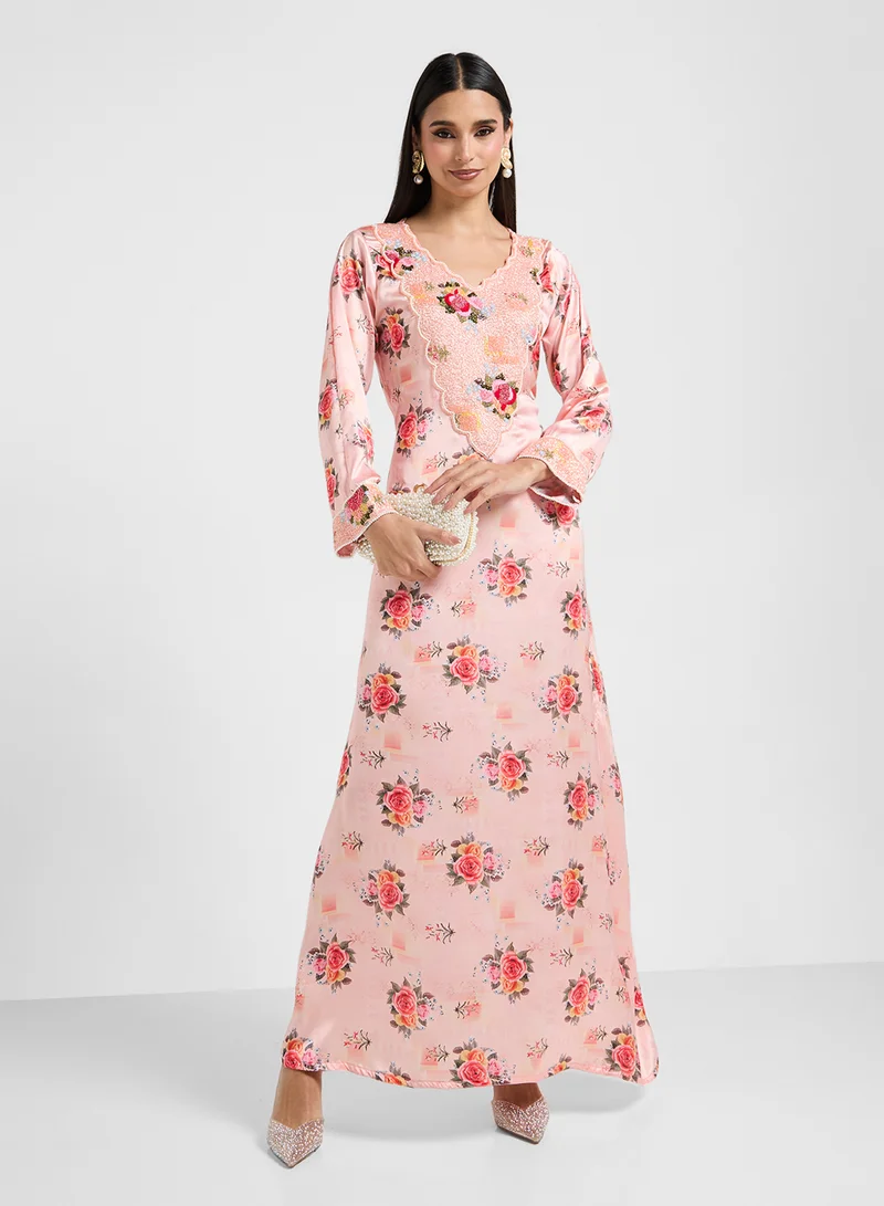 ARABIAN CLOSET Embellished Belted Jalabiya