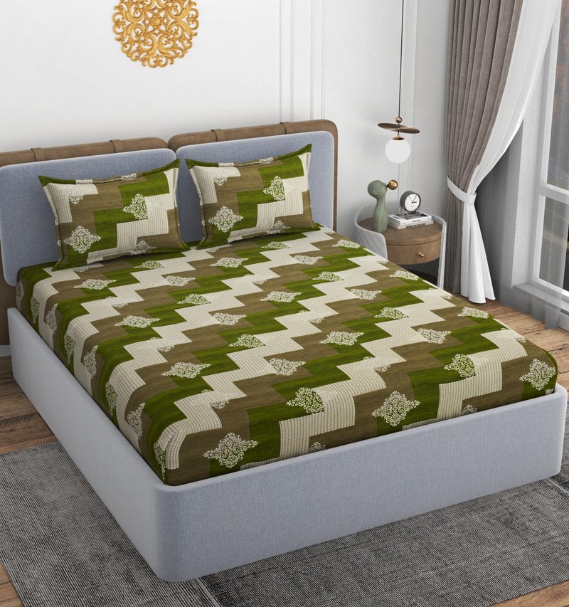 VOMZER 320 TC 100% Pure Cotton All Around Elastic Fitted Queen Size Bedsheets, Supersoft Elastic Fitted Double Bedsheet with 2 Pillow Covers, Size 60x78x8 Inches - Image 2