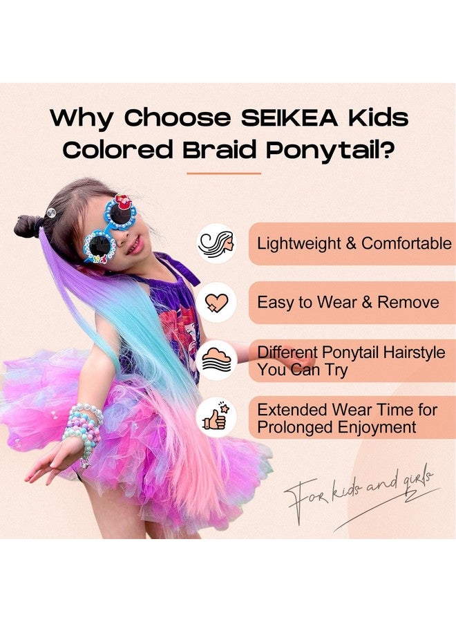 وصلات شعر ملونة، 26 بوصة، 9 خصلات، وصلات شعر ملونة خفيفة الوزن للأطفال، ذيل حصان مضفر، مزيج من شرائط الشعر مع ربطة شعر، إكسسوارات يوم الشعر المجنون بألوان الأزرق مع الوردي مع الأرجواني