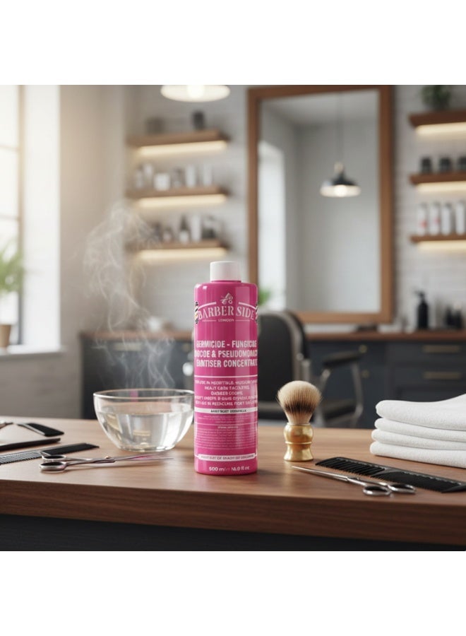 آي كان لندن محلول مطهر ومبيد للجراثيم من آيكان باربرسايد لندن، 500 مل، وردي اللون - معقم احترافي للصالونات والمراكز الطبية والمنتجعات الصحية - Image 2