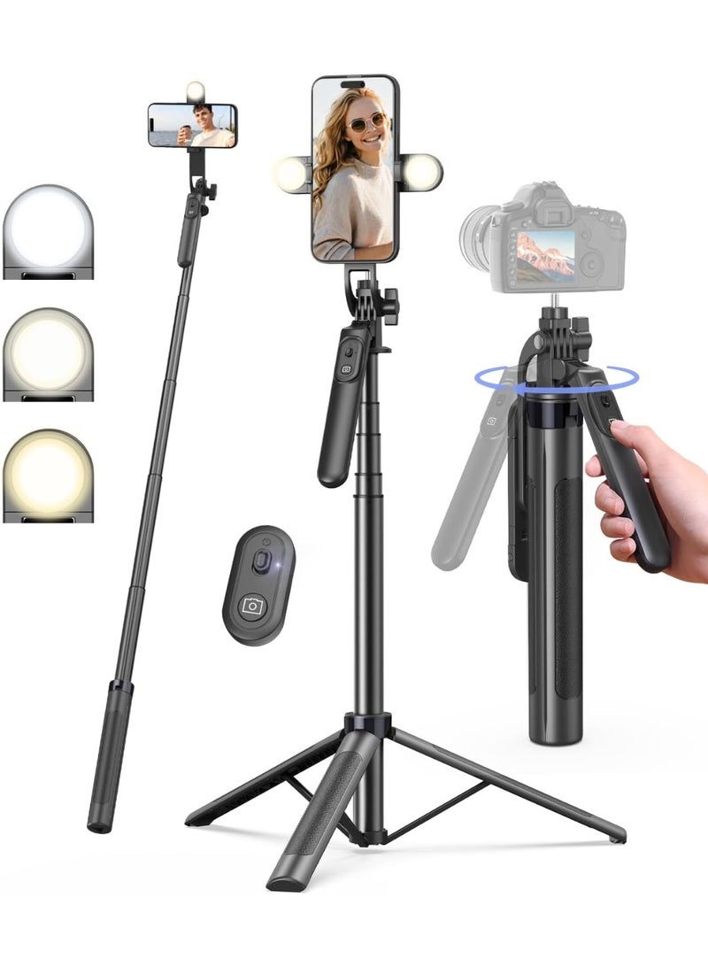 71" Phone Tripod – Adjustable Aluminum Tripod with Fill Light & Rechargeable Remote – Selfie Stick Phone Stand Compatible with Smartphones, Cameras, Ring Light & GoPro - Image 1