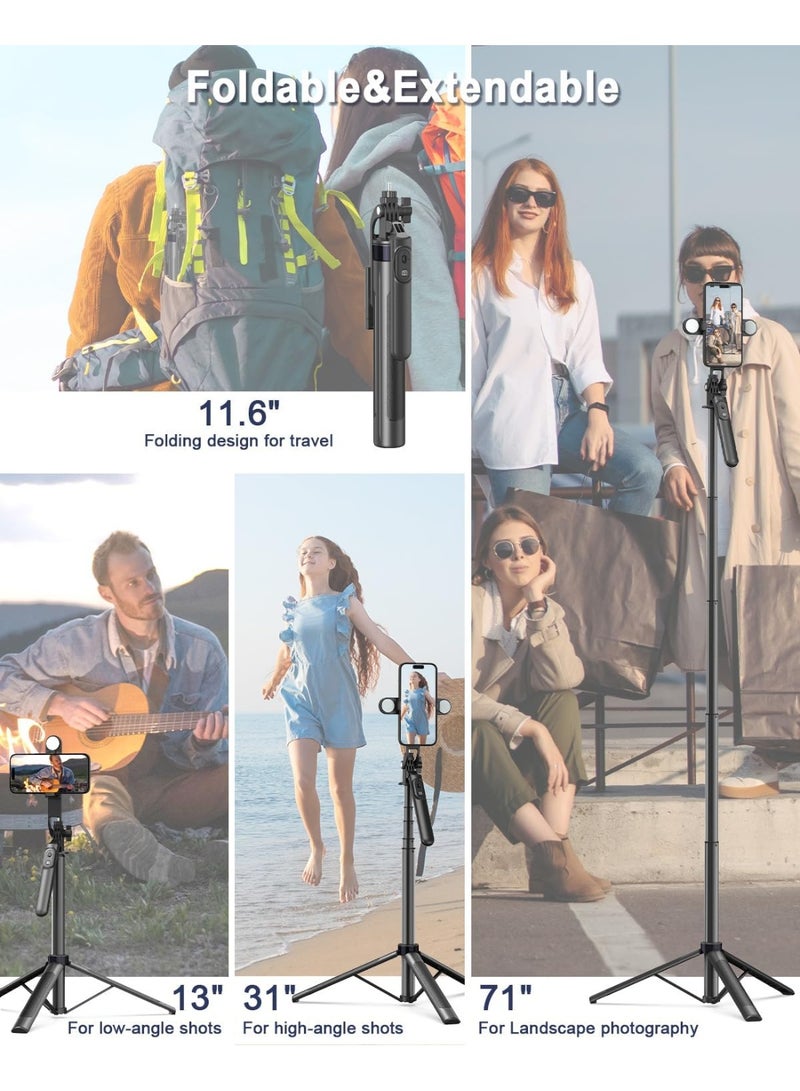 71" Phone Tripod – Adjustable Aluminum Tripod with Fill Light & Rechargeable Remote – Selfie Stick Phone Stand Compatible with Smartphones, Cameras, Ring Light & GoPro - Image 2
