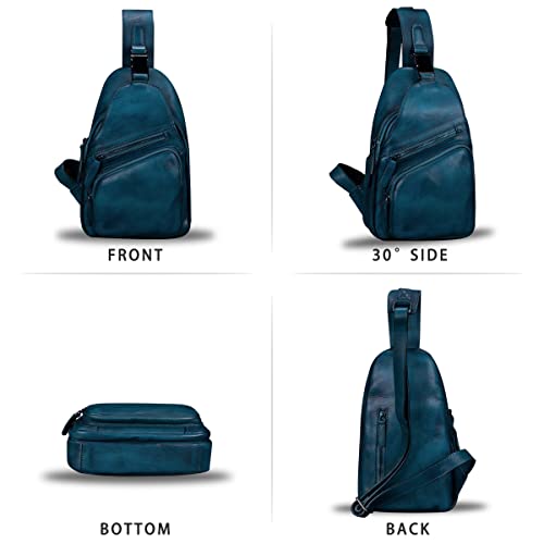 IVTG Genuine Leather Sling Bags Chest Shoulder Hiking Backpack Vintage Handmade Crossbody Daypack(NavyBlue) Medium - Image 4