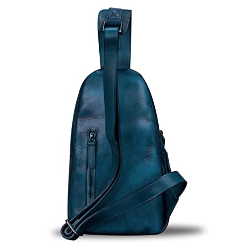 IVTG Genuine Leather Sling Bags Chest Shoulder Hiking Backpack Vintage Handmade Crossbody Daypack(NavyBlue) Medium - Image 3