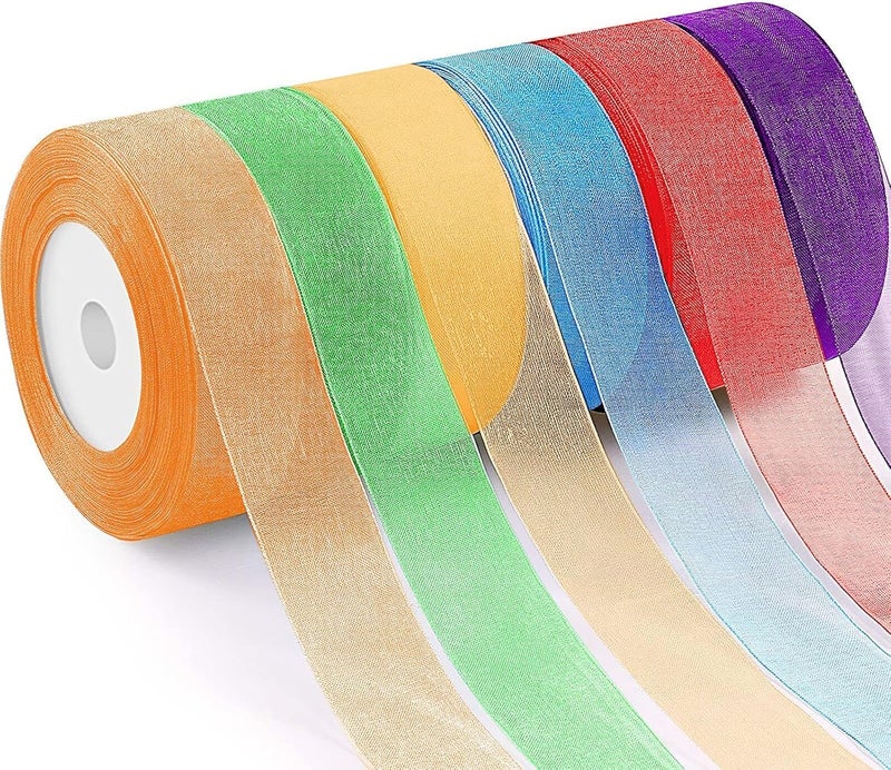 IMPRINT Organza Ribbon Rolls 35 Meters x 6 Sheer Chiffon Ribbons Rainbow Colors - Image 1