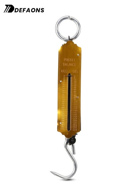 DEFAONS Pocket Balance Spring Scale 100Kg 224LBS  Portable Hanging Hook Scale Mechanical Weight Measuring Tool for Travel Fishing Farming and Kitchen Use - 1 pcs