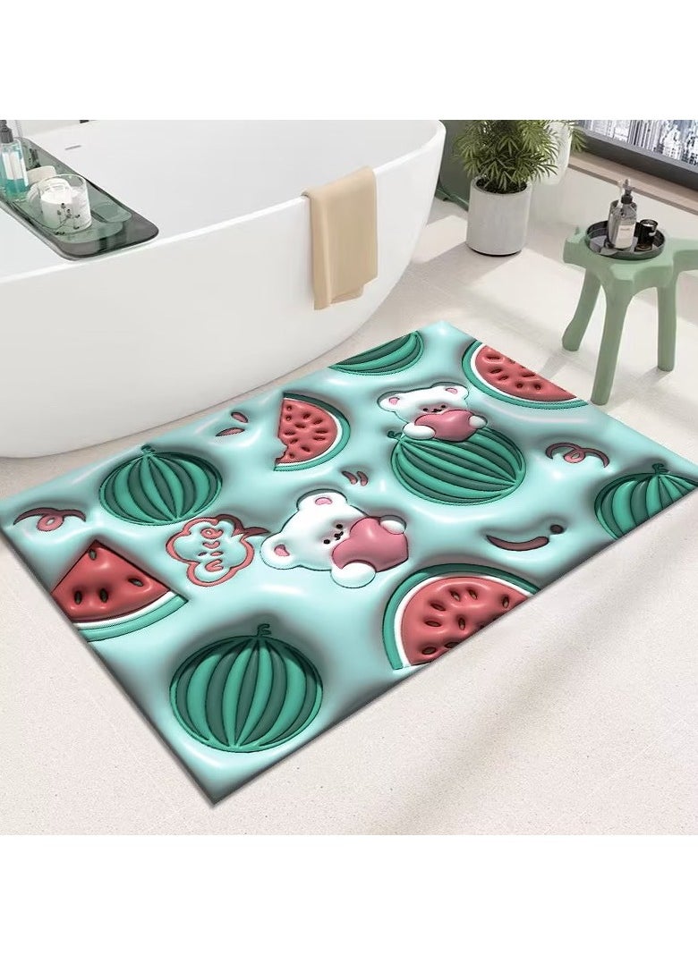 LESTER LESTER Bathroom Anti-Slip Heat Resistant Mat 3D Visual Expansion Sense, Soft Diatomaceous Floor Mat Water Absorbent Mat Kitchen Dryer Mat Watermelon Design 40x60cm  - Image 1