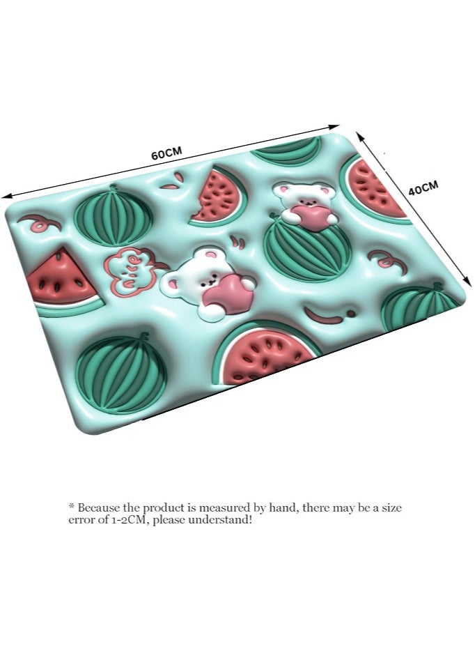 LESTER LESTER Bathroom Anti-Slip Heat Resistant Mat 3D Visual Expansion Sense, Soft Diatomaceous Floor Mat Water Absorbent Mat Kitchen Dryer Mat Watermelon Design 40x60cm  - Image 2