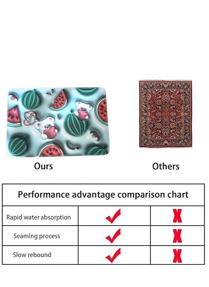 LESTER LESTER Bathroom Anti-Slip Heat Resistant Mat 3D Visual Expansion Sense, Soft Diatomaceous Floor Mat Water Absorbent Mat Kitchen Dryer Mat Watermelon Design 40x60cm  - Image 4