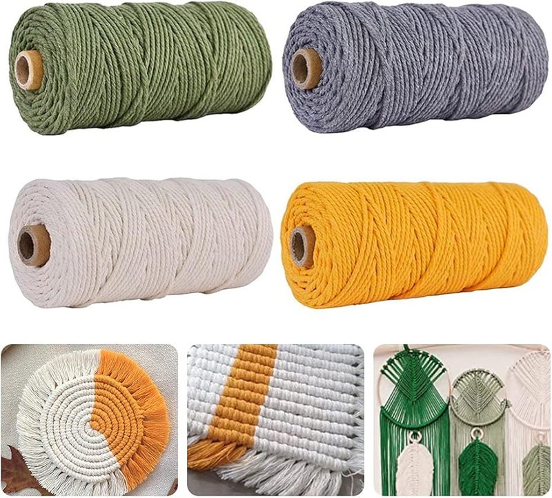 Yellow Natural Unbleached Cotton Cord 3mm For Knitting Plant Hangers - Image 3