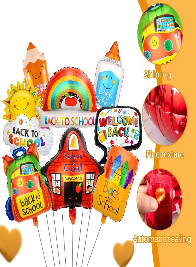 AxiyanX Back to School Balloons 8Pcs - 18 Inch Big Foil Balloons Kit for First Day of School, Kindergarten Graduation & Welcome Party Decor - Includes Bus, Apple, Crayon, Pencil Balloon (style-2) - Image 3
