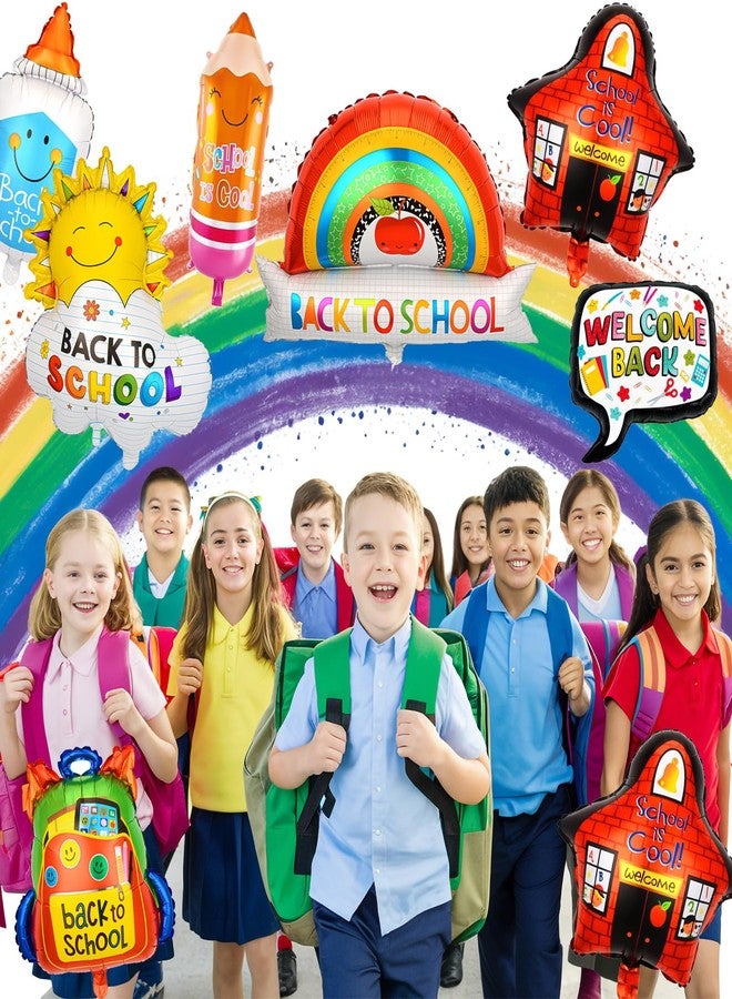 AxiyanX Back to School Balloons 8Pcs - 18 Inch Big Foil Balloons Kit for First Day of School, Kindergarten Graduation & Welcome Party Decor - Includes Bus, Apple, Crayon, Pencil Balloon (style-2) - Image 4