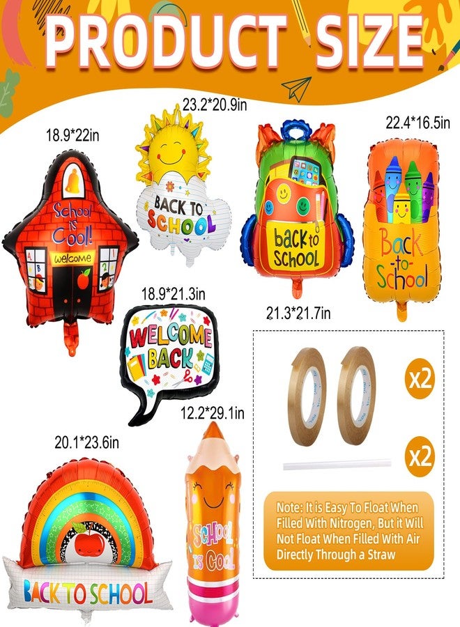 AxiyanX Back to School Balloons 8Pcs - 18 Inch Big Foil Balloons Kit for First Day of School, Kindergarten Graduation & Welcome Party Decor - Includes Bus, Apple, Crayon, Pencil Balloon (style-2) - Image 2