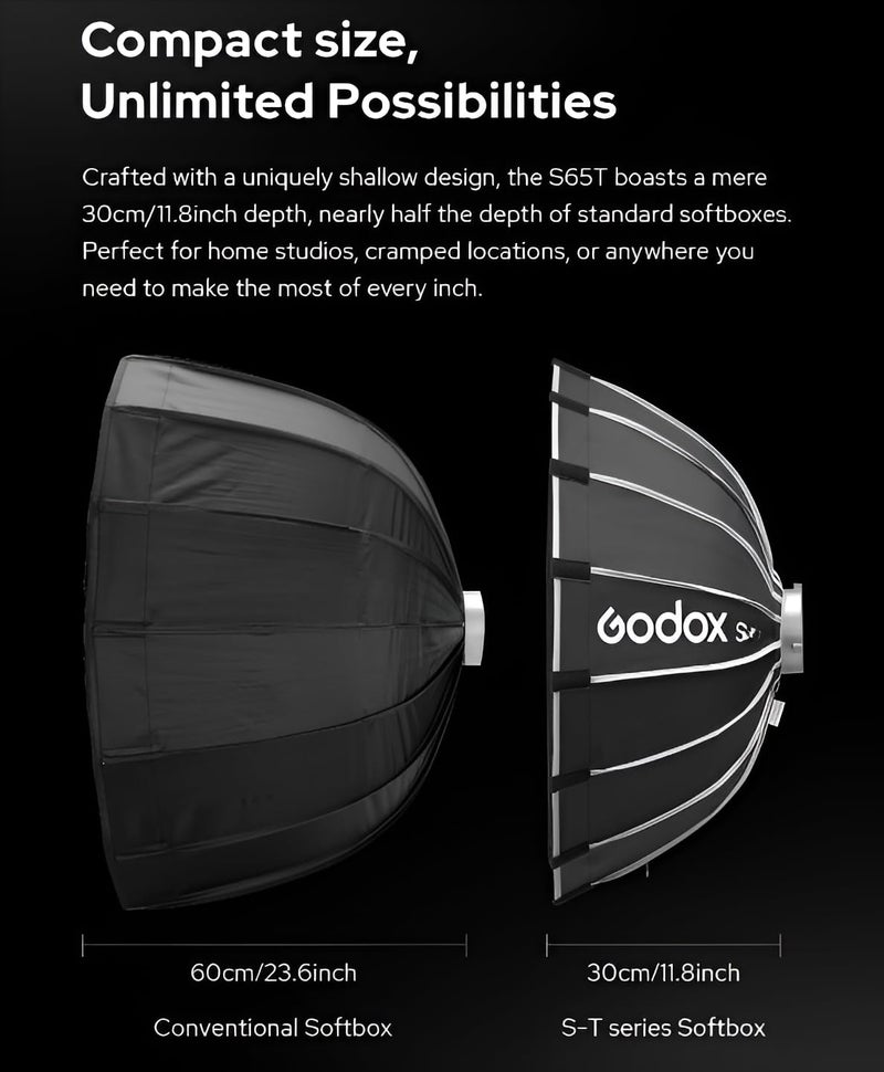 Godox S65W B/W 65cm/25.6in Quick Release Umbrella Softbox with Grid | Professional Foldable Softbox with Standard Bowen Mount & Diffusers for Photography Studio Photography - Image 4
