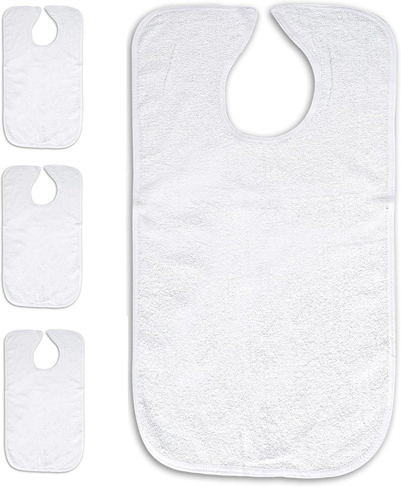 Personal Touch Adult Bibs for Elderly or Disabled - Washable 100% Cotton Bibs - Hook & Loop Closure - Set of 3, 18 x 30 Inches (White) - Image 1