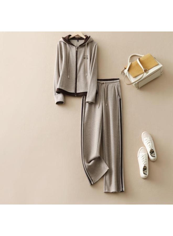 Casual Sports Suit Spring And Autumn Women's Hooded Short Jacket Straight Pants Two-Piece Sportswear