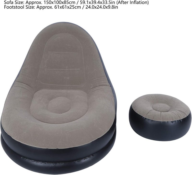 SOCHEP Inflatable Lounge Chair Blow Up Chaise Lounge Air Lazy Sofa Flocking Sofa with Foot Cushion Family Inflatable Lounge Chair Portable Inflatable Lazy Couch for Office Balcony - Image 4