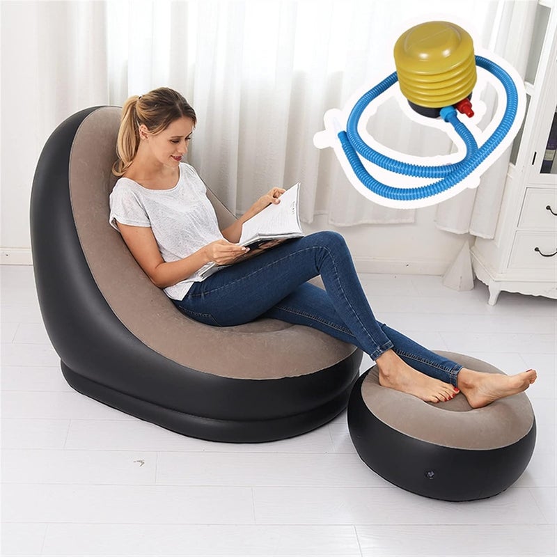 SOCHEP Inflatable Lounge Chair Blow Up Chaise Lounge Air Lazy Sofa Flocking Sofa with Foot Cushion Family Inflatable Lounge Chair Portable Inflatable Lazy Couch for Office Balcony - Image 3
