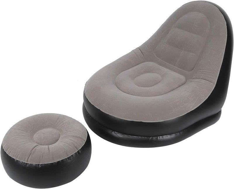 SOCHEP Inflatable Lounge Chair Blow Up Chaise Lounge Air Lazy Sofa Flocking Sofa with Foot Cushion Family Inflatable Lounge Chair Portable Inflatable Lazy Couch for Office Balcony - Image 1