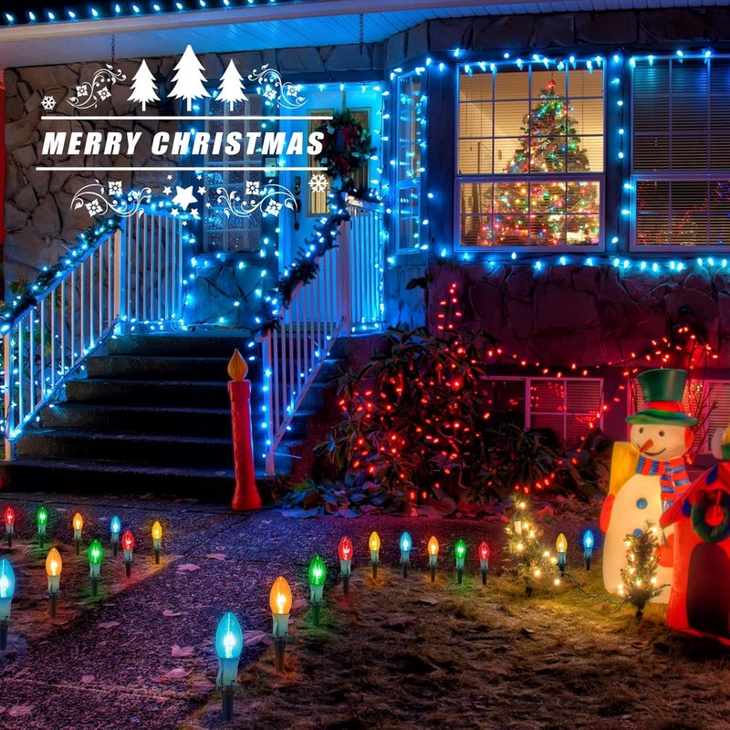 Brightown C9 Christmas Lights Outdoor 2 Packs Total 514 Ft Christmas Pathway Lights with 40 LED Bulbs and Stakes Connectable Outdoor Christmas Decorations Yard Walkway Sidewalk Holiday Multicolor - Image 3