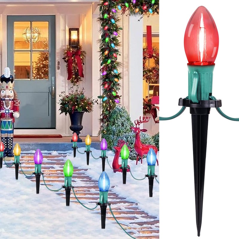 Brightown C9 Christmas Lights Outdoor 2 Packs Total 514 Ft Christmas Pathway Lights with 40 LED Bulbs and Stakes Connectable Outdoor Christmas Decorations Yard Walkway Sidewalk Holiday Multicolor - Image 1