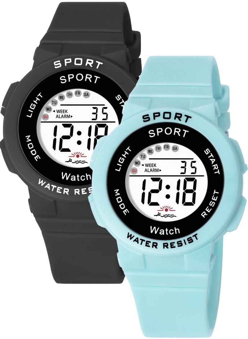 2 Pack Kids Multifunction Sports Water Resistant Digital Watch Multicolour - Image 1