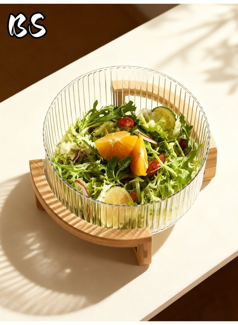 بي إس وعاء سلطة زجاجي مضلع سعة 3800 مل بقاعدة خشبية | صحن سلطه|مقاوم للصدمات ومتين، آمن للغسل في غسالة الأطباق | وعاء خلط كبير، مثالي للفواكه والخضراوات والسلطات والمعكرونة والحلويات | – وعاء زجاجي أنيق بقاعدة من الخيزران الطبيعي – أدوات مطبخ ومائدة عصرية - Image 4