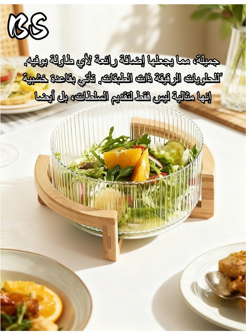 بي إس وعاء سلطة زجاجي مضلع سعة 3800 مل بقاعدة خشبية | صحن سلطه|مقاوم للصدمات ومتين، آمن للغسل في غسالة الأطباق | وعاء خلط كبير، مثالي للفواكه والخضراوات والسلطات والمعكرونة والحلويات | – وعاء زجاجي أنيق بقاعدة من الخيزران الطبيعي – أدوات مطبخ ومائدة عصرية - Image 2