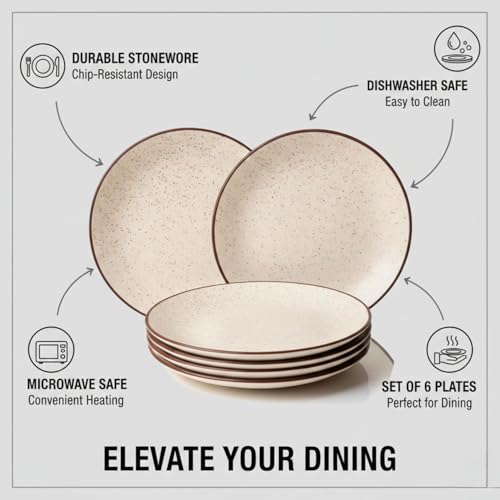 Freakway Stoneware Ceramic |10.6 Inch| Dinner Plates Set of 6 Pcs | Microwave Safe, Dishwasher Safe | Kitchen, Dining, Restaurants, Gifting | Sandstone Speckle - Image 4