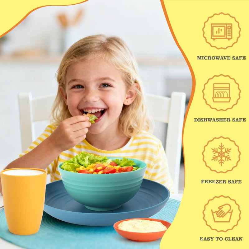 Perlapoc Wheat Straw Dinnerware Sets, Unbreakable Plates and Bowls Sets of 16, Kids Dinnerware Set Sevice for 4, Dishwasher & Microwave Safe Dish Set for Kitchen, Outdoor, Camping - Multi - Image 4
