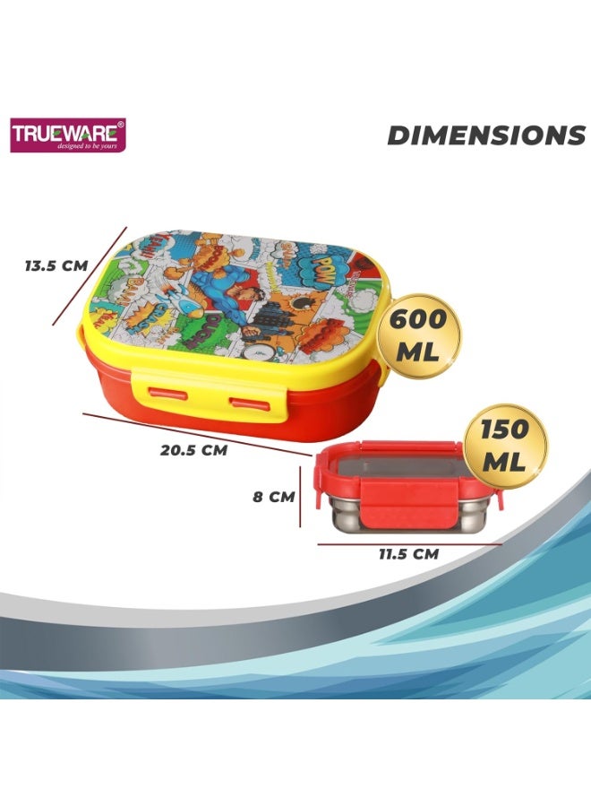 Trueware KOKO Junior Steel Lee Pu Insulated Hot Lunch Box 600ML Big Container and 150 ML Veggie Container | BPA Free | Food Grade | Keep Food hot ,with spoon - Image 2