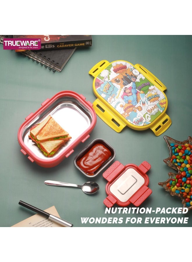 Trueware KOKO Junior Steel Lee Pu Insulated Hot Lunch Box 600ML Big Container and 150 ML Veggie Container | BPA Free | Food Grade | Keep Food hot ,with spoon - Image 4