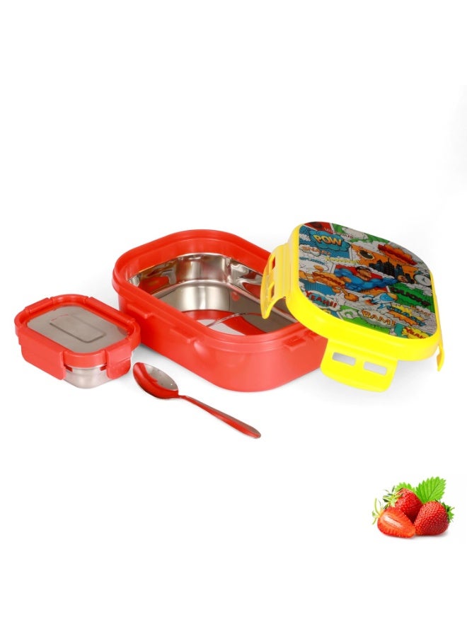 Trueware KOKO Junior Steel Lee Pu Insulated Hot Lunch Box 600ML Big Container and 150 ML Veggie Container | BPA Free | Food Grade | Keep Food hot ,with spoon - Image 1