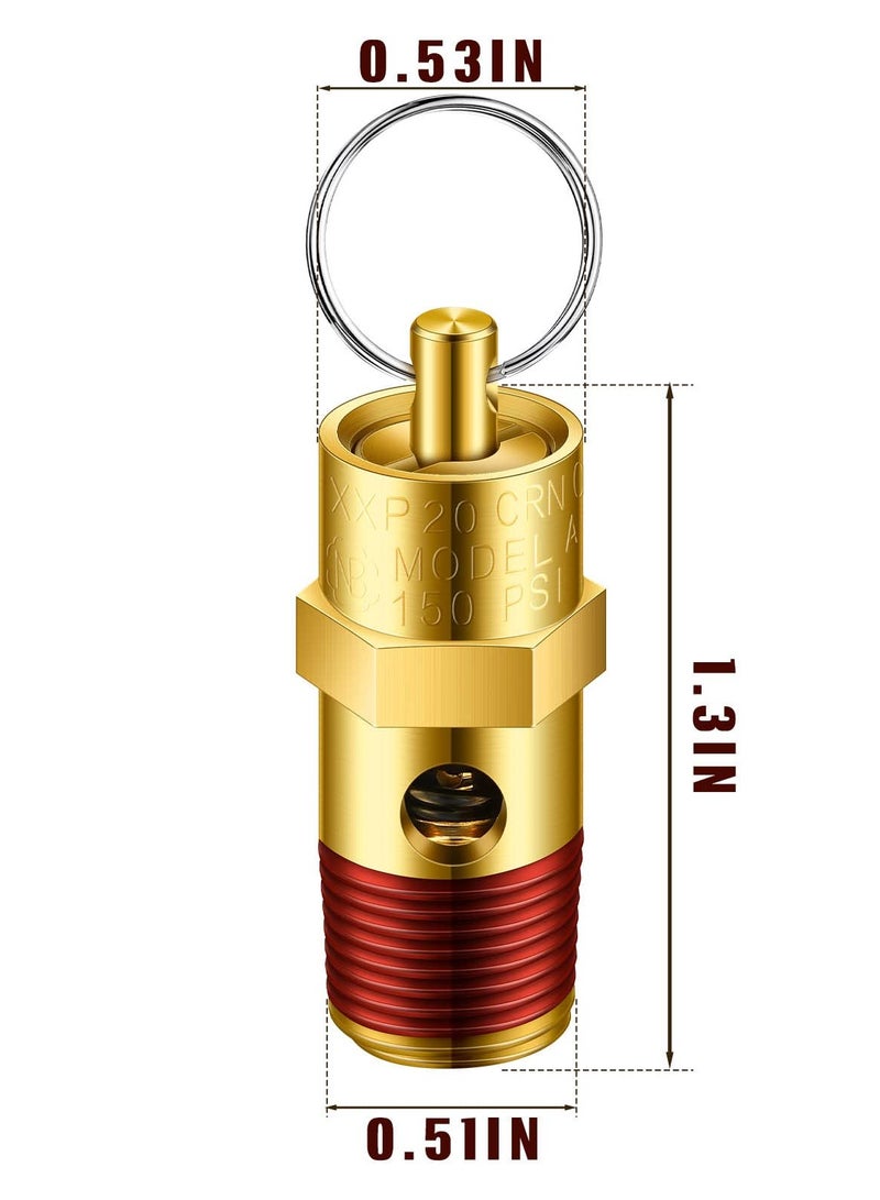 SYOSI Control Devices 4 Pieces 1/4in Male NPT Brass Safety Valve Pressure Relief Valve Air Compressor Check Valve (150 psi Set Pressure) - Image 2