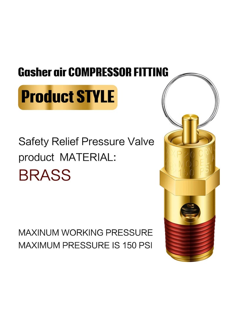 SYOSI Control Devices 4 Pieces 1/4in Male NPT Brass Safety Valve Pressure Relief Valve Air Compressor Check Valve (150 psi Set Pressure) - Image 5