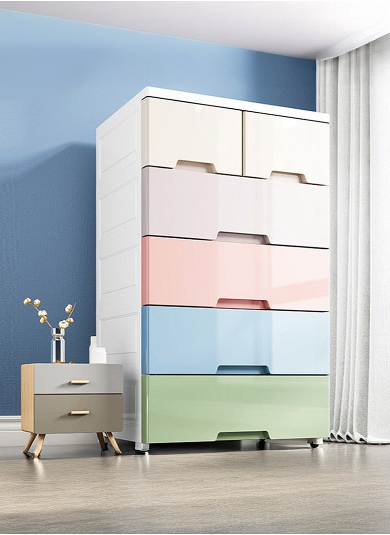 XiuWoo 5 Layer Freestanding Large Capacity Plastic Stackable Drawer Storage Cabinet, Plastic Home Storage Box, Plastic Toys Storage Rack, Bedside Table, Floor Storage Organizer with 6 Drawer  - Image 1