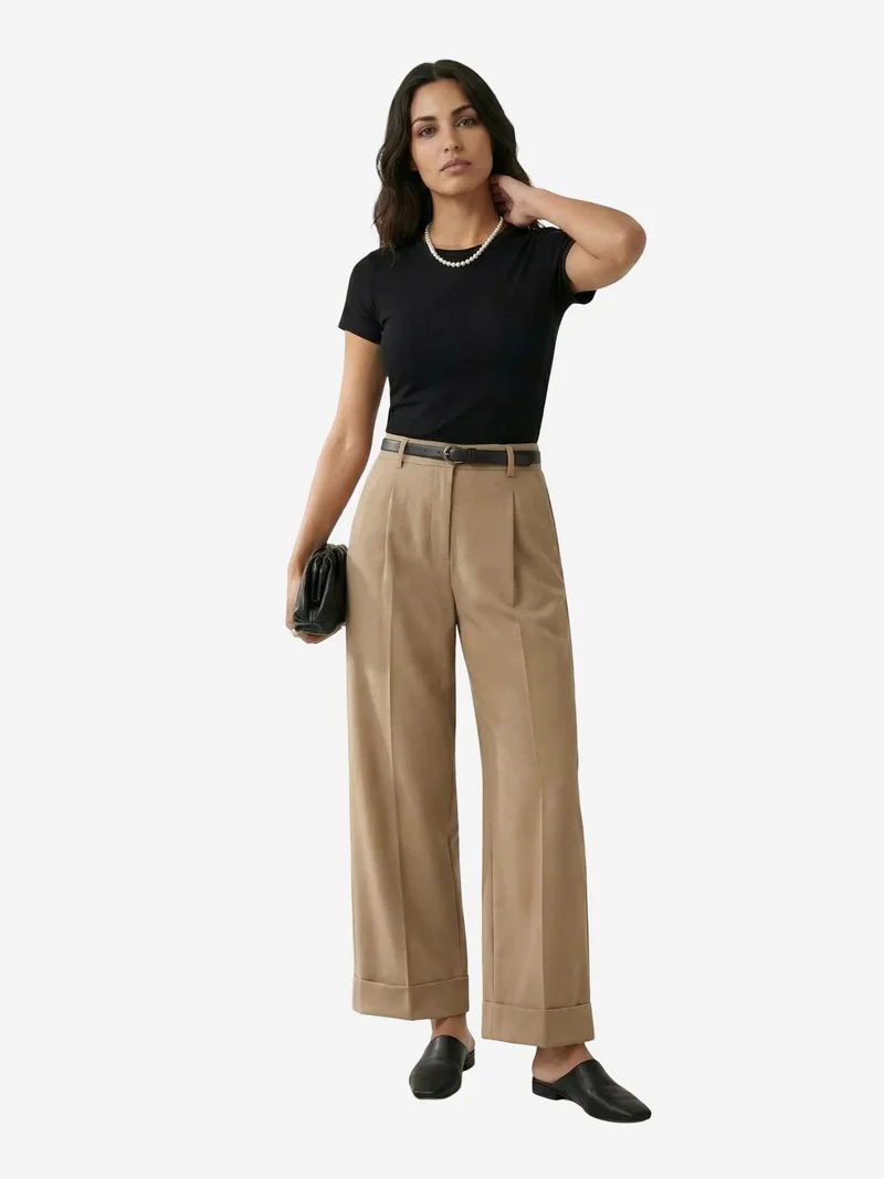 MY FASHION MY FASHION Belted Turnup Leg Pleated Trousers